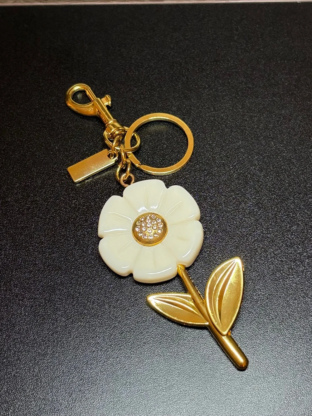 Gold & Cream Flower Keychain Charm